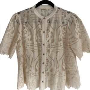 Floreat Anthropologie Ivory Rose Gold Lase Cut Lace Blouse, Size 6 Medium